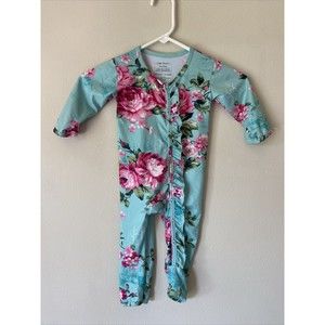 Posh Peanut Teal Pink Floral Flower Ruffle 1pc Outfit Baby Toddler Girl 18-24M